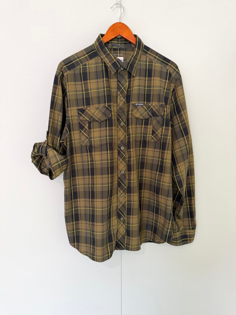 COLUMBIA Men's Green Plaid Omni-Wick Long Sleeve Button Down AM7295